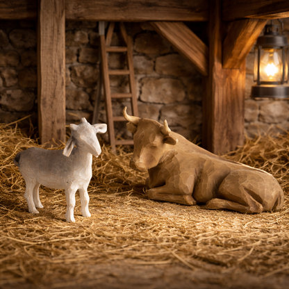 Willow Tree Ox and Goat Nativity animals for Christmas display